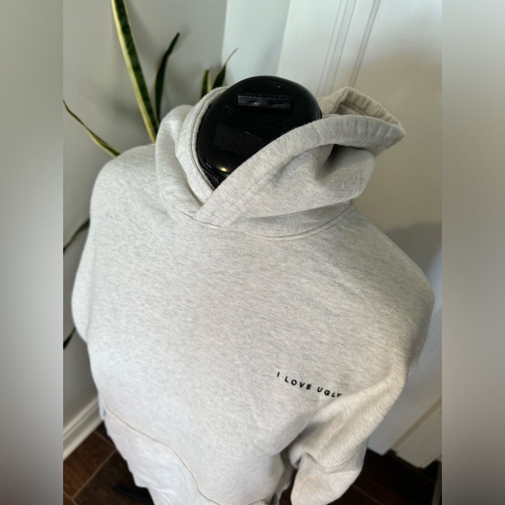 “I Love Ugly" oversized hoodie light Heather gray size XS EUC. Unisex - Picture 6 of 13